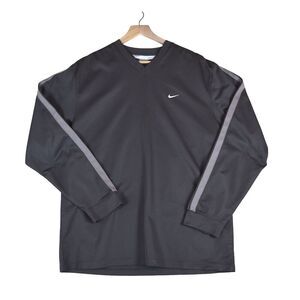 Vintage Nike Shirt Mens L Swoosh Striped Grey Silver Tag Logo Training Y2K L/S